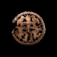 Massive Central Asian Bronze Figural Compartmented Stamp Seal with Engraved Animal Backplate