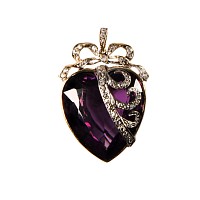 Antique Heart-Shaped Amethyst and Diamond Pendant with Gold Necklace