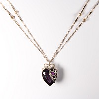 Antique Heart-Shaped Amethyst and Diamond Pendant with Gold Necklace
