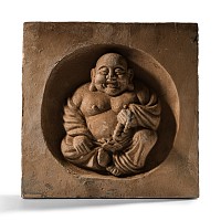 Chinese Song Ceramic Temple Tile with Seated Monk Budai