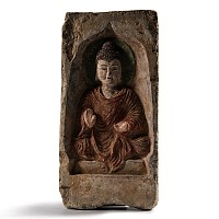 Chinese Northern Wei Brick with Painted Buddha Seated
