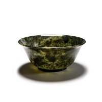 Chinese Mottled Green Jade Bowl