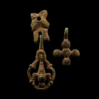 Medieval Gilt Bronze Knight's Horse Harness Cross Pendant Group