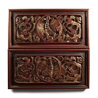 Chinese Gilt Wooden Phoenix Panel Pair