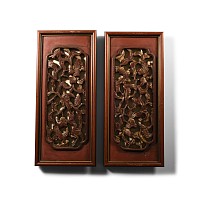 Chinese Gilt Wooden Carved Floral Panel Pair