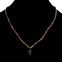 African Terracotta Bead Necklace String with Bronze Cross