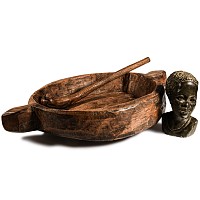 African Stone Sculpture and Mixing Bowl Group