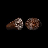 Tudor Period Bronze Signet Ring with Animals
