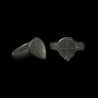 Medieval Bronze Ring with Cross on Bezel