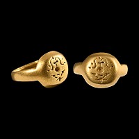 Late Medieval Gold Ring with Orb and Scrolls
