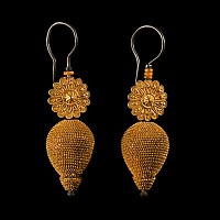 South East Asian Large Ornate Gold and Silver Earring Pair