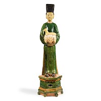 Large Chinese Ming Green-Glazed Terracotta Figure