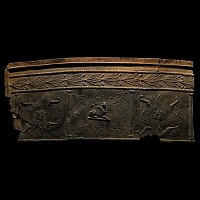 Roman Lead Coffin Panel with Sphinx, Medusa and Dolphins