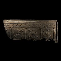 Roman Lead Coffin Fragment with Sphinx, Medusa and Dolphins