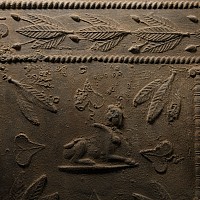 Roman Lead Coffin Fragment with Sphinx, Medusa and Dolphins