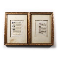 Medieval Framed Vellum Illuminated Manuscript Page Pair