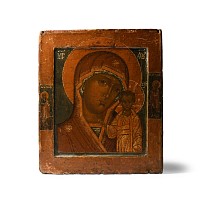 Russian Wooden Icon with Virgin of Kazan