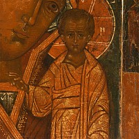 Russian Wooden Icon with Virgin of Kazan