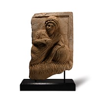 Eastern Roman Sandstone Frieze Fragment with Banquet Scene
