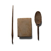 Roman Stone Palette and Bone Implement Group