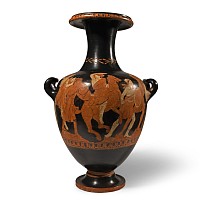 Greek Red-Figure Hydria with Combat Scene Between Amazons and Greek or Trojan Heroes
