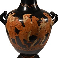 Greek Red-Figure Hydria with Combat Scene Between Amazons and Greek or Trojan Heroes