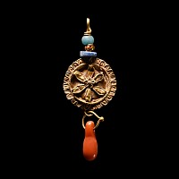 Byzantine Gold Floral Pendant with Bead Drop