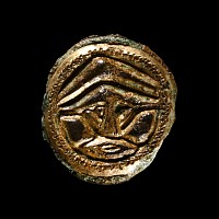Anglo-Saxon Gilt Chip-Carved Button Brooch with Helmetted Warrior