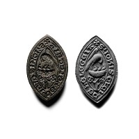 Large Medieval Bronze Vesica-Shaped Seal Matrix for John the Clerk of Hilgay