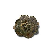 Medieval Knight's Gilt Bronze Enamelled Heraldic Horse Harness Belt Slide with Face