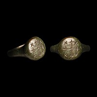 Medieval Bronze Ring with Jerusalem Cross Variant