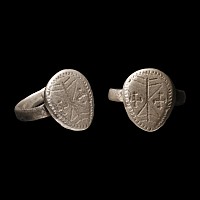 Medieval Silver Shield-Shaped Ring with Crosses