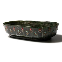 Green Stone Flower Bowl with Rubies