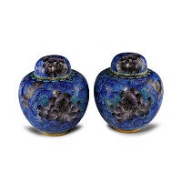 Chinese Turquoise Cloisonne Lidded Vessel Pair