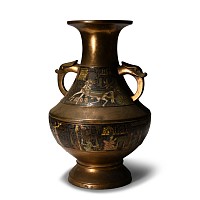 Champleve Enamel Bronze Vessel with Egyptian Procession Scenes