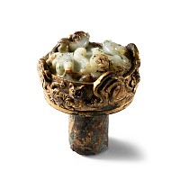 Chinese Han Gilded Bronze Sword Pommel with Jade