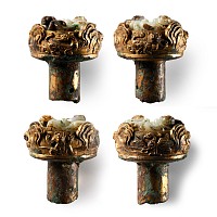Chinese Han Gilded Bronze Sword Pommel with Jade