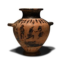 Greek Black Glazed Terracotta Hydria with Figures