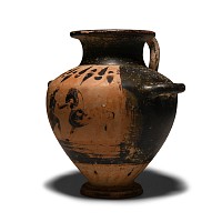 Greek Black Glazed Terracotta Hydria with Figures