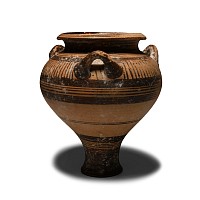 Greek Geometric Terracotta Piriform Jar with Handles