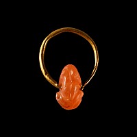 Old Babylonian Carnelian Frog Amulet on Gold Earring
