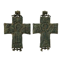 Post Byzantine Bronze Reliquary Cross Pendant