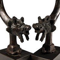 Roman Bronze Wild Boar Chariot Fitting Pair