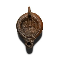 Roman Terracotta Lamp with Fighting Gladiators