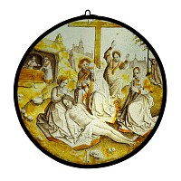 Medieval Stained Glass Panel of The Lamentation from the workshop of Jan van Diependaele