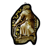 Medieval Stained Glass Panel with Ploughman