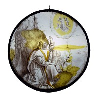 Medieval Stained Glass Panel with Saint John on Patmos