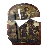 Medieval Stained Glass with Saint Simon the Zealot