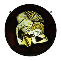 Medieval Stained Glass Panel with Angel in Flight
