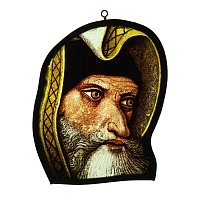 Medieval Stained Glass with Head of a Bearded Man